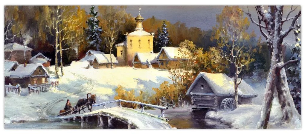 Tablou - Orășel iarna (120x50 cm)