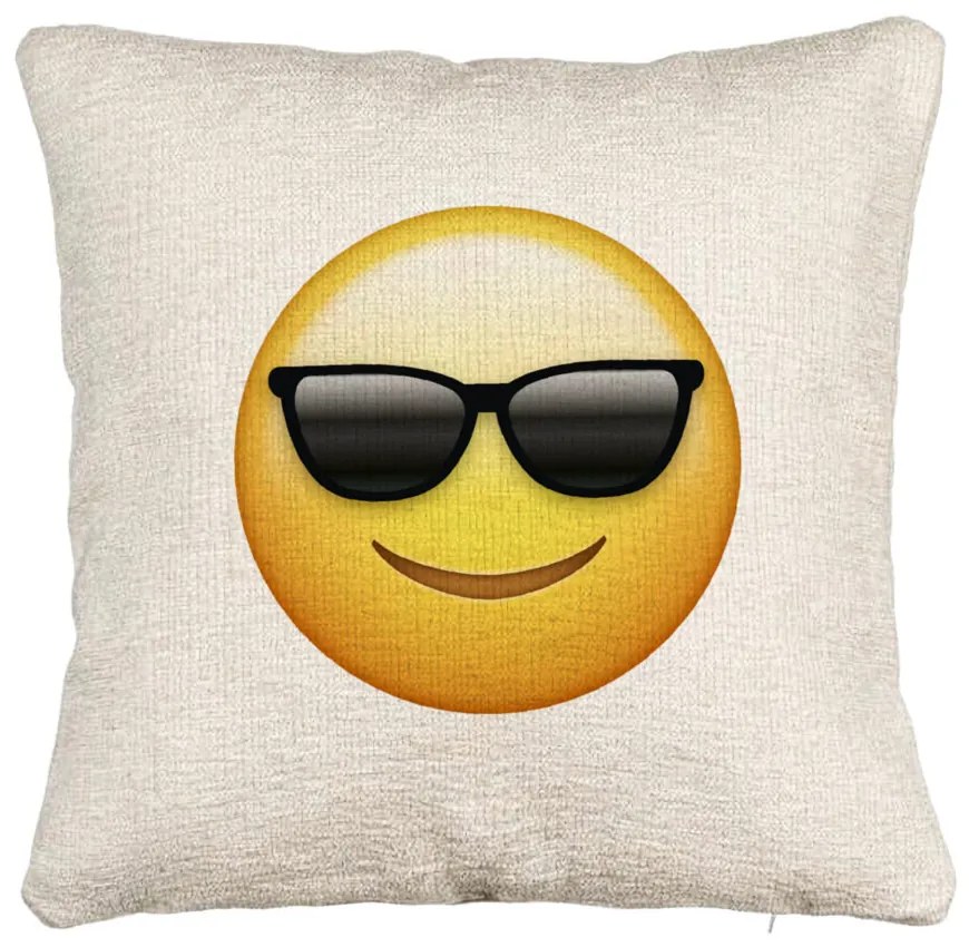 Perna Decorativa Canapea, Model Emoji Fata cu Ochelari, 40x40 cm, Cu fermoar