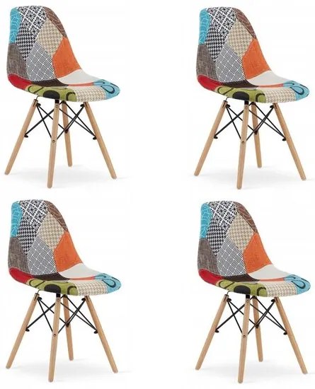 Set 4 scaune stil scandinav, Artool, Seul, textil, lemn, mozaic multicolor, 46.5x56.5x82.5 cm