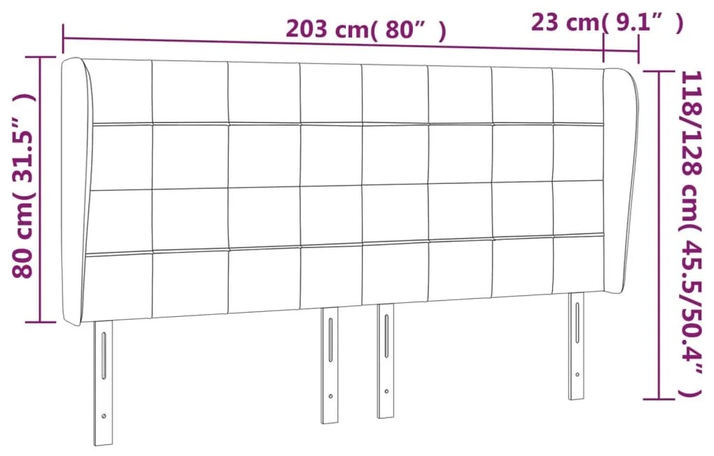 Tablie de pat cu aripioare, negru, 163x23x118 128 cm, catifea 1, Negru, 163 x 23 x 118 128 cm