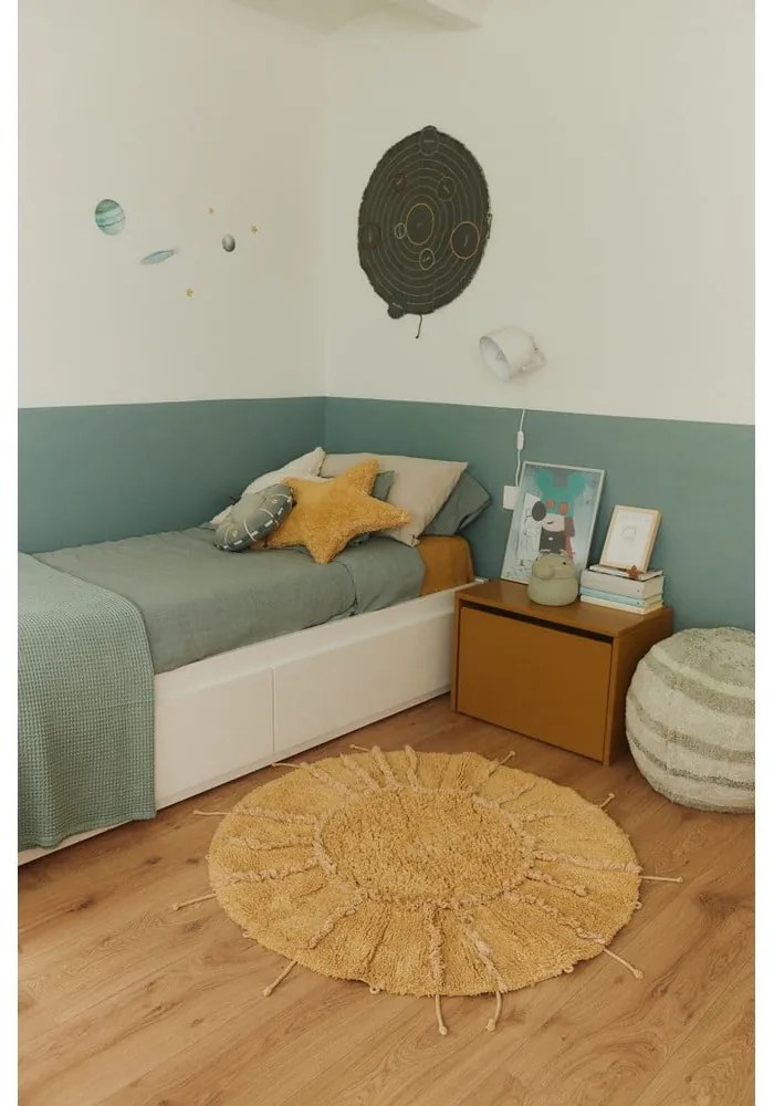 Covor galben muștar lavabil, țesut manual, rotund, din bumbac ø 100 cm Solar Multishape – Lorena Canals