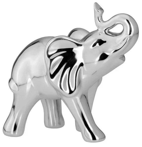Decoratiune Elephant, Hermann Bauer, 14x7.7x11.3 cm, portelan, argintiu