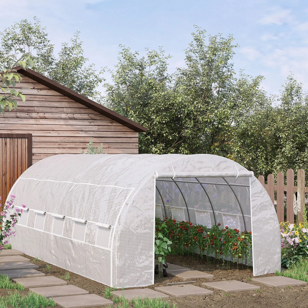 Outsunny Seră de grădină 18 m², cu ușă și pereți laterali, 12 ferestre, structură din oțel PE, Anti-UV, 6L x 3l x 2H m, alb | Aosom Romania