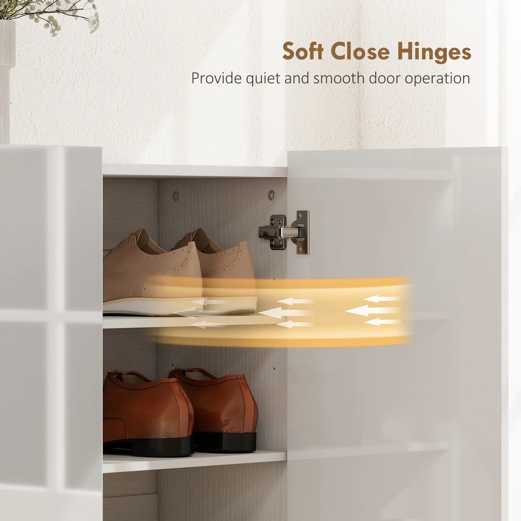 HOMCOM Dulap de Pantofi pentru 25-30 de Pantofi cu Uși Amortizate, Alb Lucios | Aosom Romania