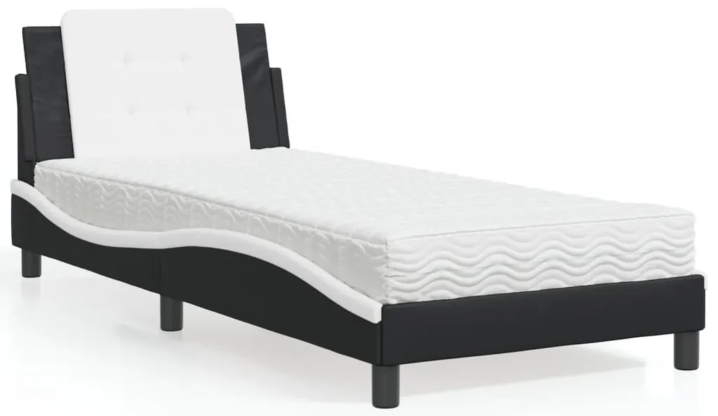 vidaXL Pat cu saltea, negru și alb, 90x200 cm, piele ecologică