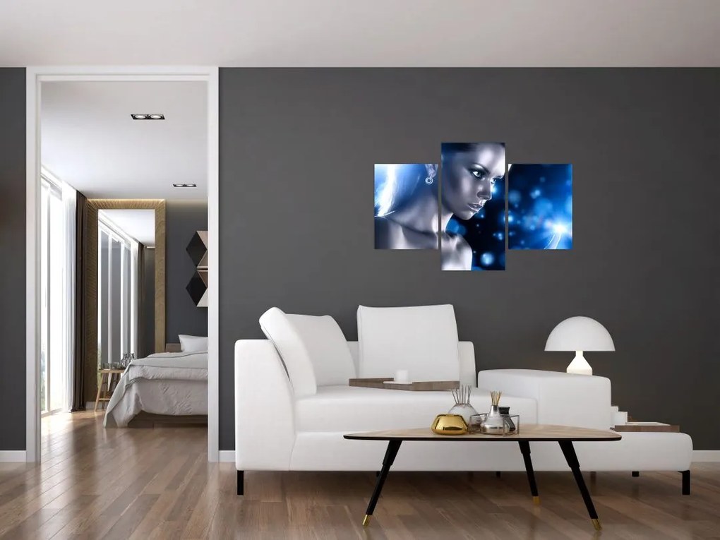 Tablou - Femeia, sclipici albastru (90x60 cm)