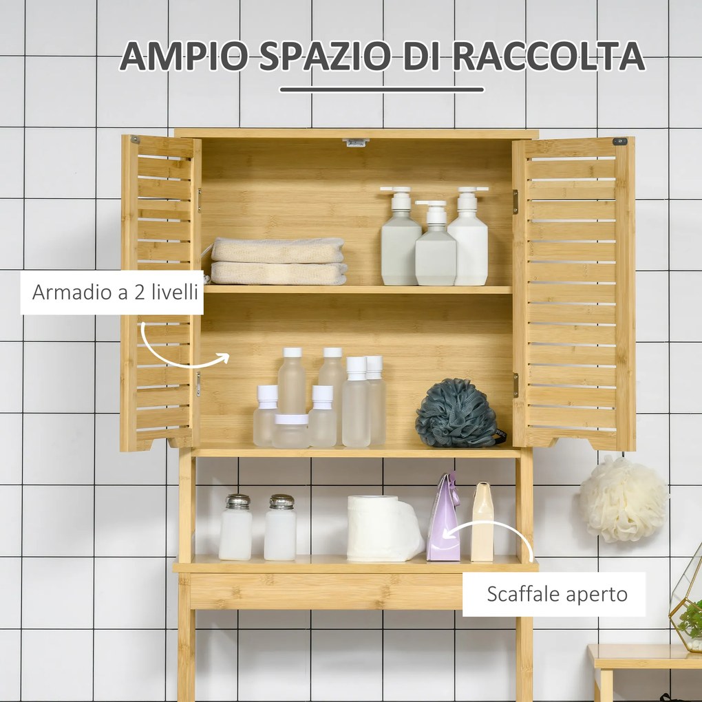 Kleankin Mobilier de baie din Bambus si MDF, Raft pentru Masina de Spalat, 60x23x173cm | Aosom Ro