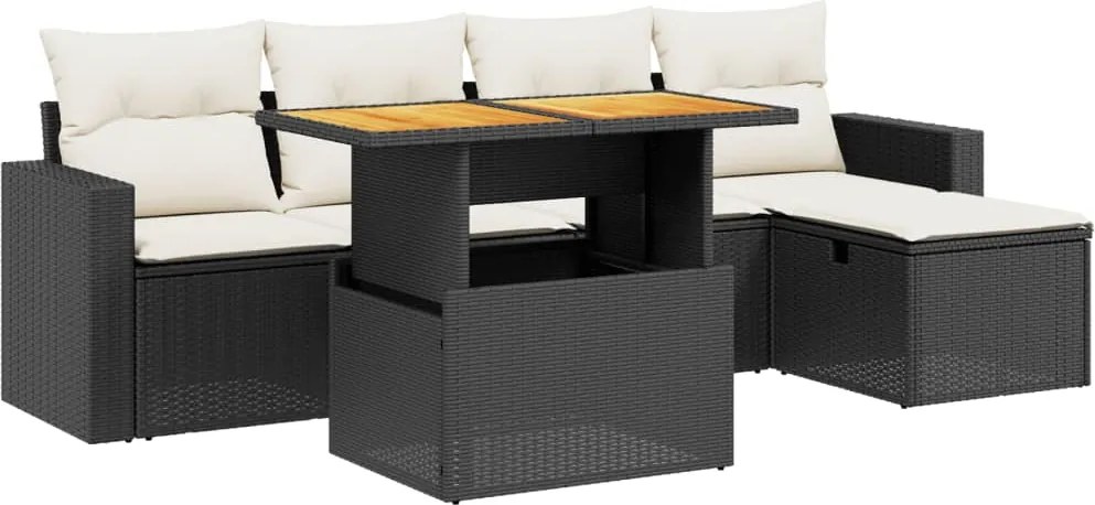 vidaXL Set mobilier de grădină cu perne, 6 piese, negru, poliratan