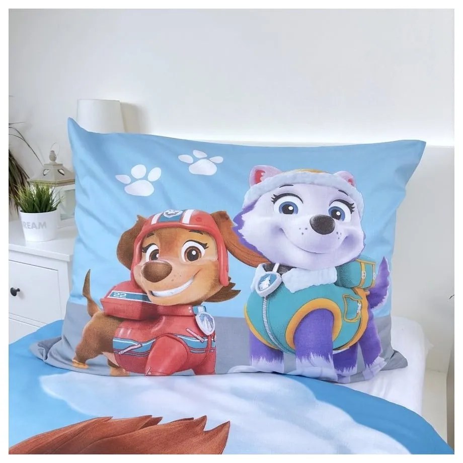 Lenjerie de pat pentru copii albastră din bumbac pentru pat de o persoană 140x200 cm Paw Patrol – Jerry Fabrics