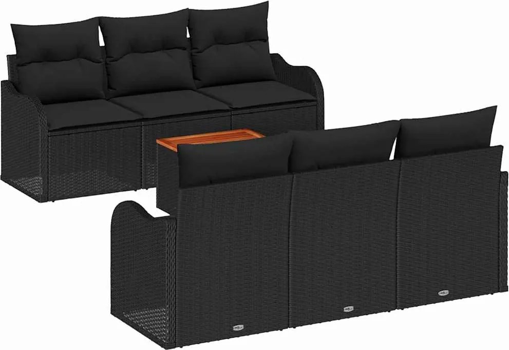 vidaXL Set de canapele pentru grădină cu pernă 7 pcs Negru poliratan
