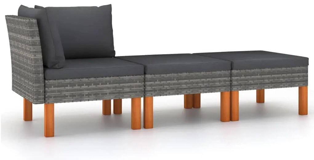 vidaXL Set mobilier grădină, 3 piese, poliratan &amp; lemn masiv eucalipt
