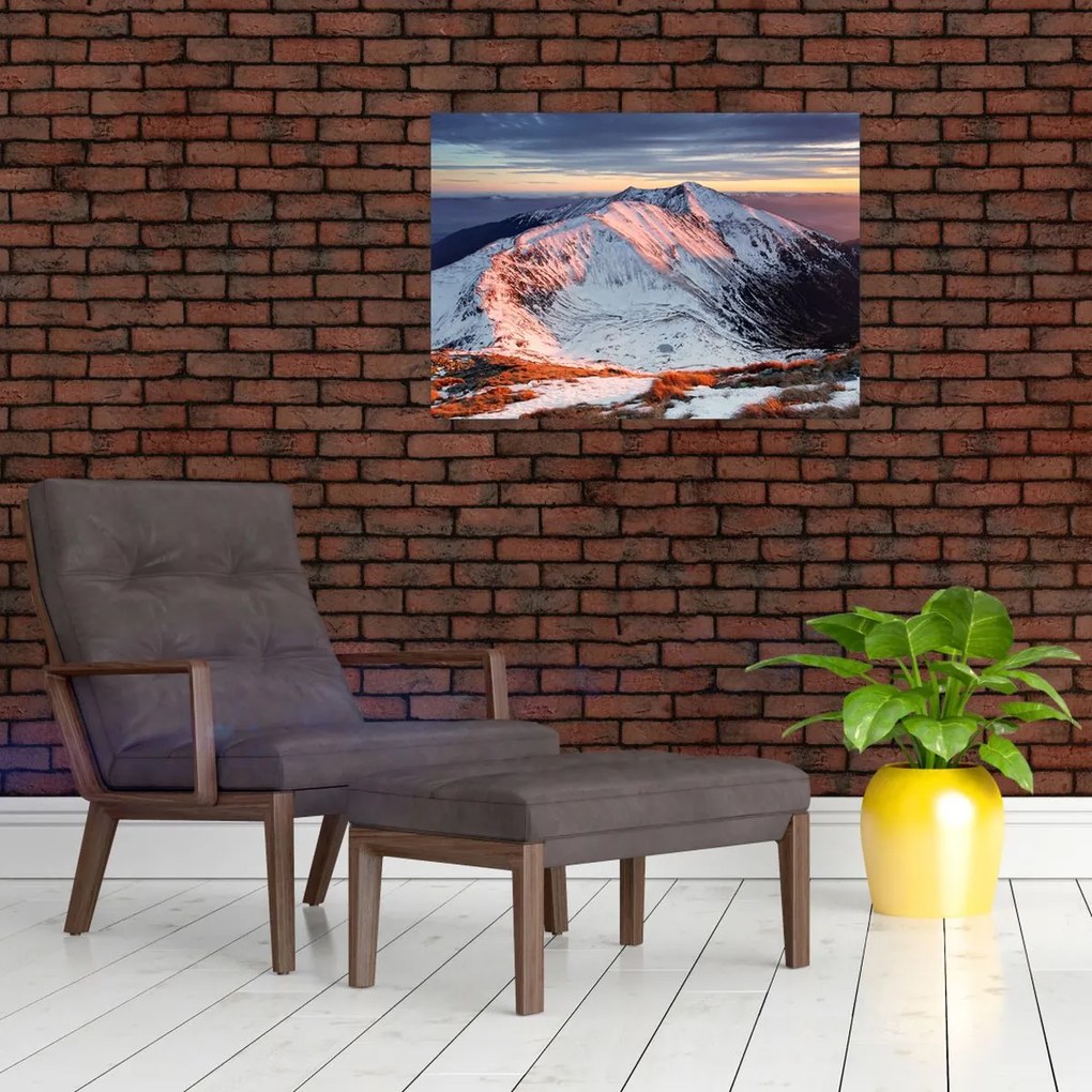 Tablou pe sticlă - Panoramă montană de iarnă II. (70x50 cm)