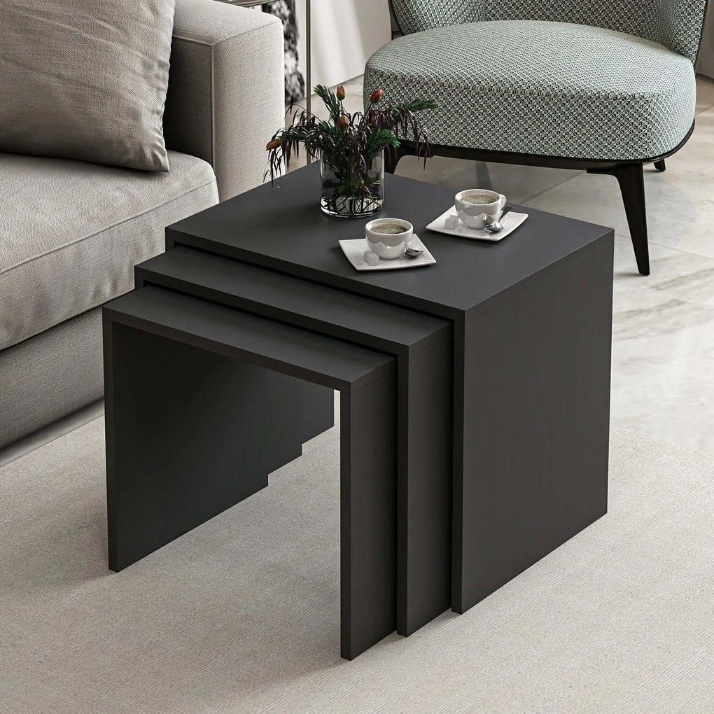 Masuta de cafea set (3 bucăți) Alya - Anthracite