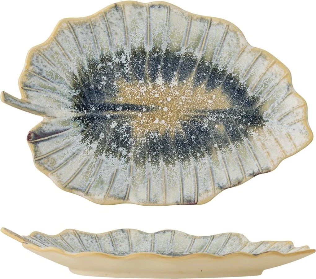 Platou de servire din ceramică glazurată artizanal în formă de frunză, L31×H4×W19,5 cm, „Dorreen"