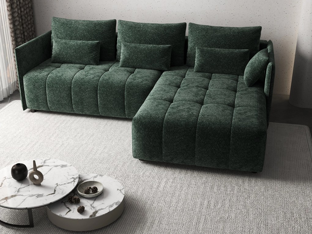 Colțar extensibil dumonde cu ladă de depozitare si sezut confortabil din spuma high-density, Malta Euphoria Green 235x185 cm