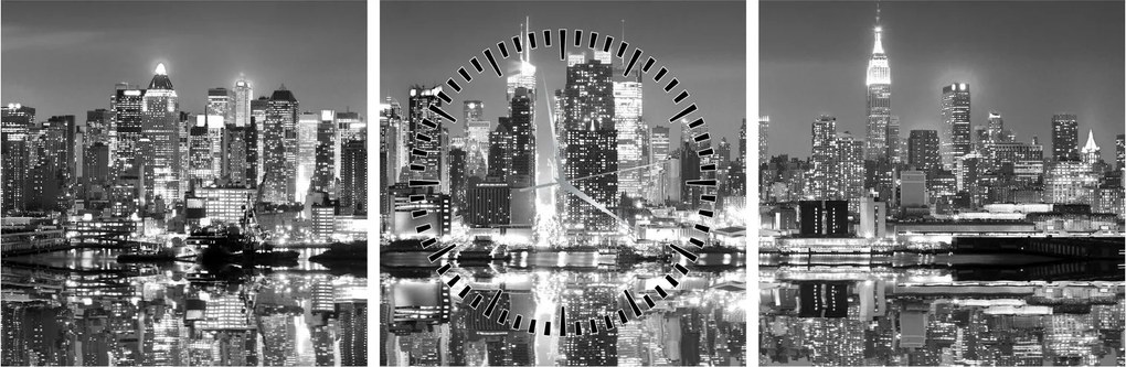 Tablou - New York, alb-negru (cu ceas) (90x30 cm)