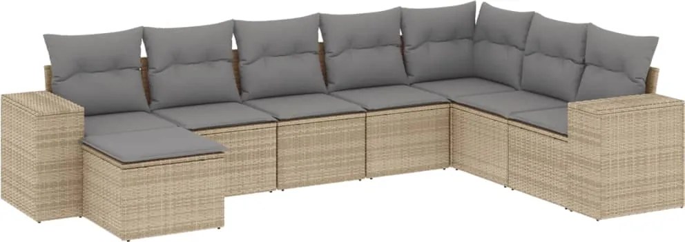 vidaXL Set canapele de grădină, 8 piese, cu perne, bej, poliratan