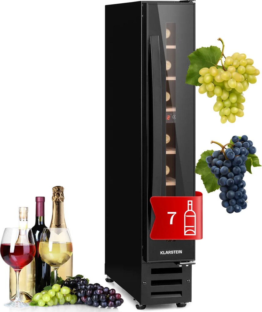 Klarstein Vinovilla 7, built-in, Uno Onyx, frigider incorporabil pentru vin, sticla neagra, otel inoxidabil
