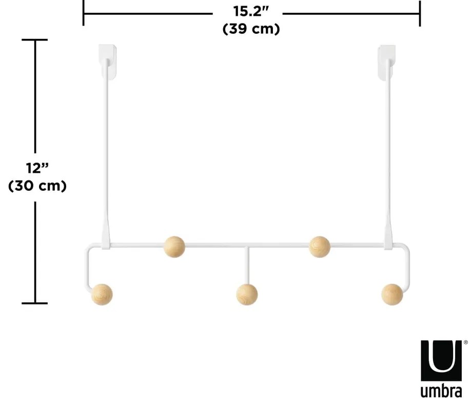 Cuier de ușă alb/în culoare naturală din metal 39 cm Estique – Umbra