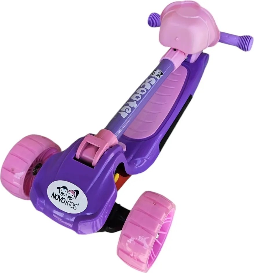 Trotineta copii cu roti luminoase din silicon NOVOKIDS™ Mini Scooter 6160, Cu melodii si lumini, 3 roti, Pliabila, Maner reglabil pe inaltime, Maxim
