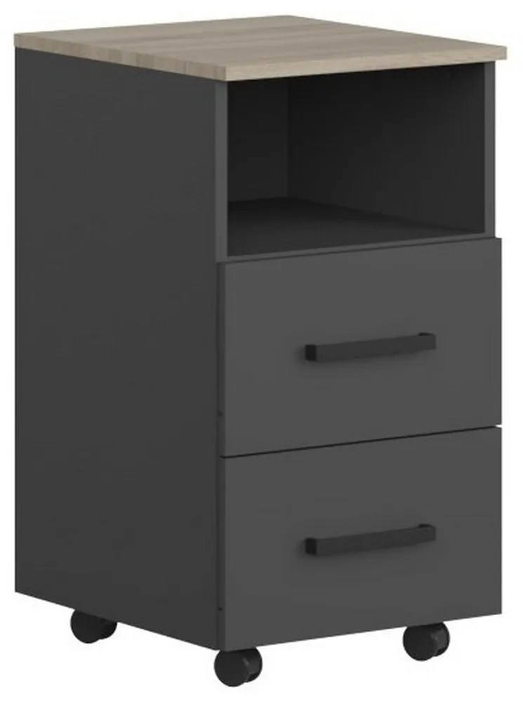 Comoda birou OFFICE NEW, gri antracit/stejar sonoma, PAL, 41x45x73 cm