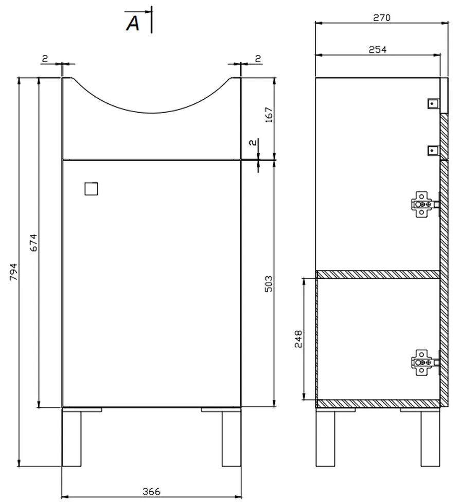 Set dulap baie cu 1 usa si lavoar inclus, 40 x 33 cm, Cersanit Sati