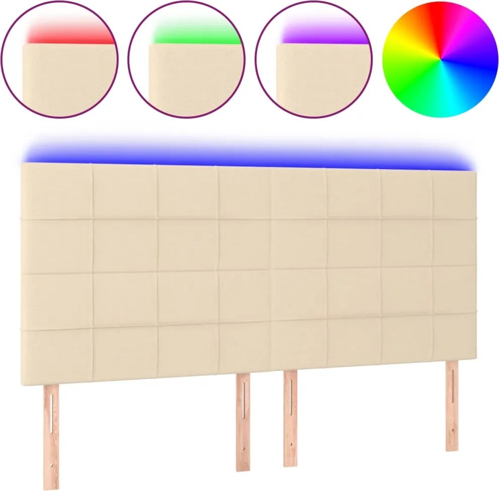 vidaXL Tăblie de pat cu LED, crem, 180x5x118/128 cm, textil