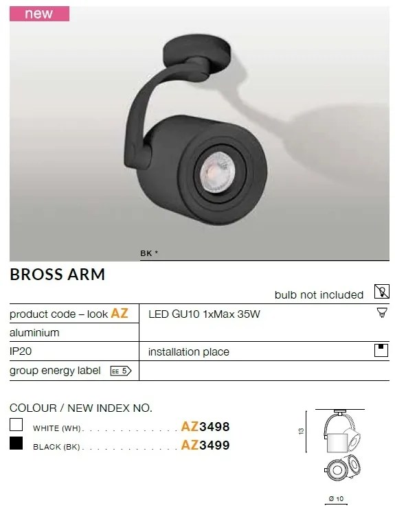 Spot aplicat cu brat directionabil de tavan/plafon BROSS ARM alb ZZ AZ3498