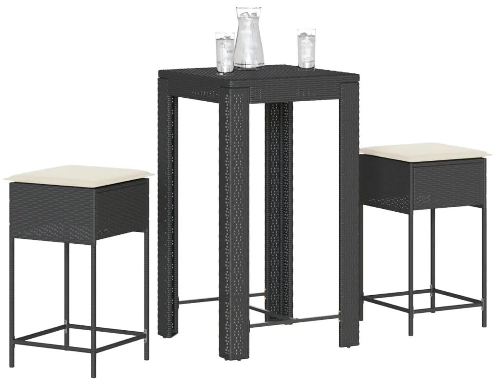 3261448 vidaXL Set mobilier bar de grădină cu perne, 3 piese, negru, poliratan