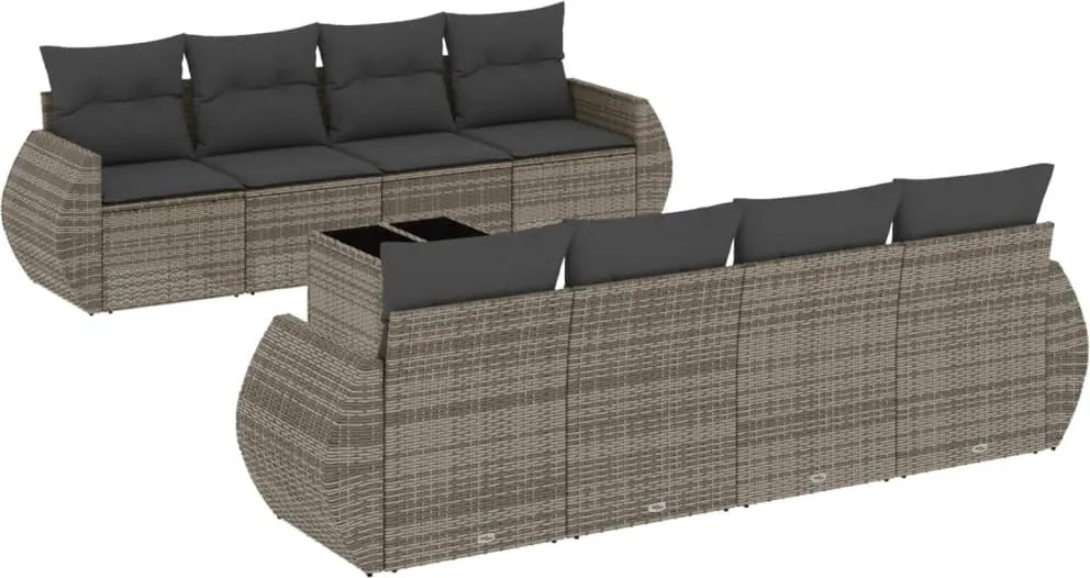 vidaXL Set canapele de grădină, 9 piese, cu perne, gri, poliratan