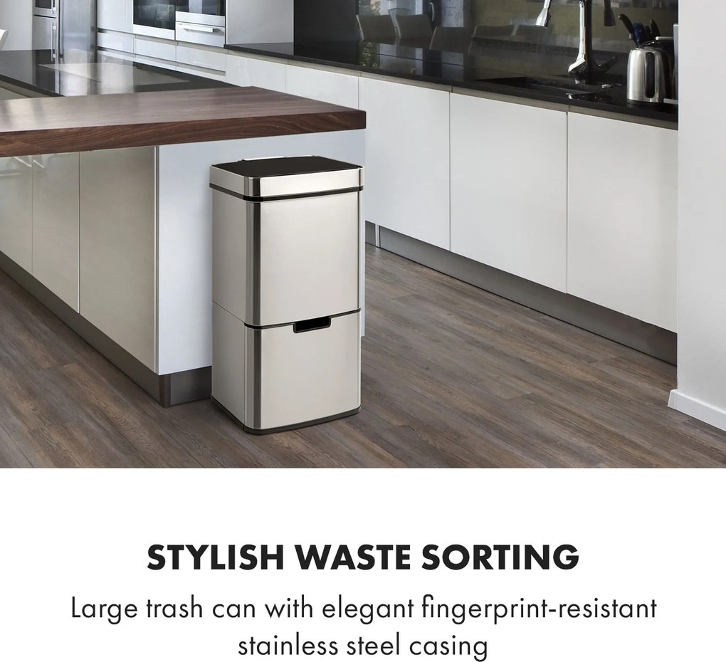 Klarstein Touchless, coș de gunoi, cu senzor, 72 de litri, 4 recipiente, ABS/PP/oțel inoxidabil