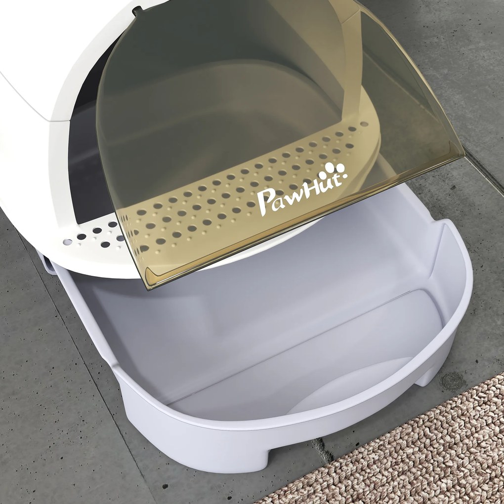 PawHut Litieră cu Capac, Tavă pentru Nisip tip Sertar cu Filtru de Carbon și Lopățică, 40,5x52x39 cm, Gri | Aosom Romania