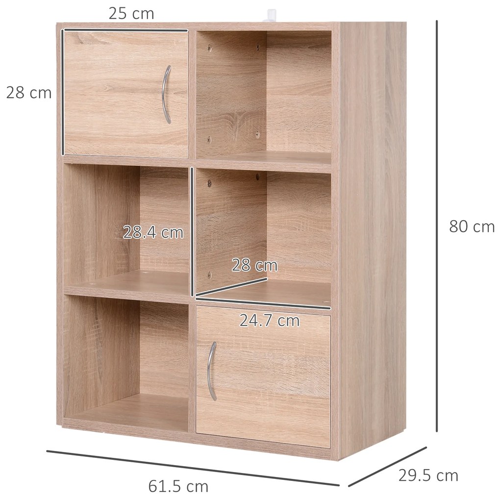 Biblioteca HOMCOM cu 3 Rafturi , 4 Compartimente si 2 Usi Basculante din Lemn Natural 61.5x29.5x80cm | Aosom Romania