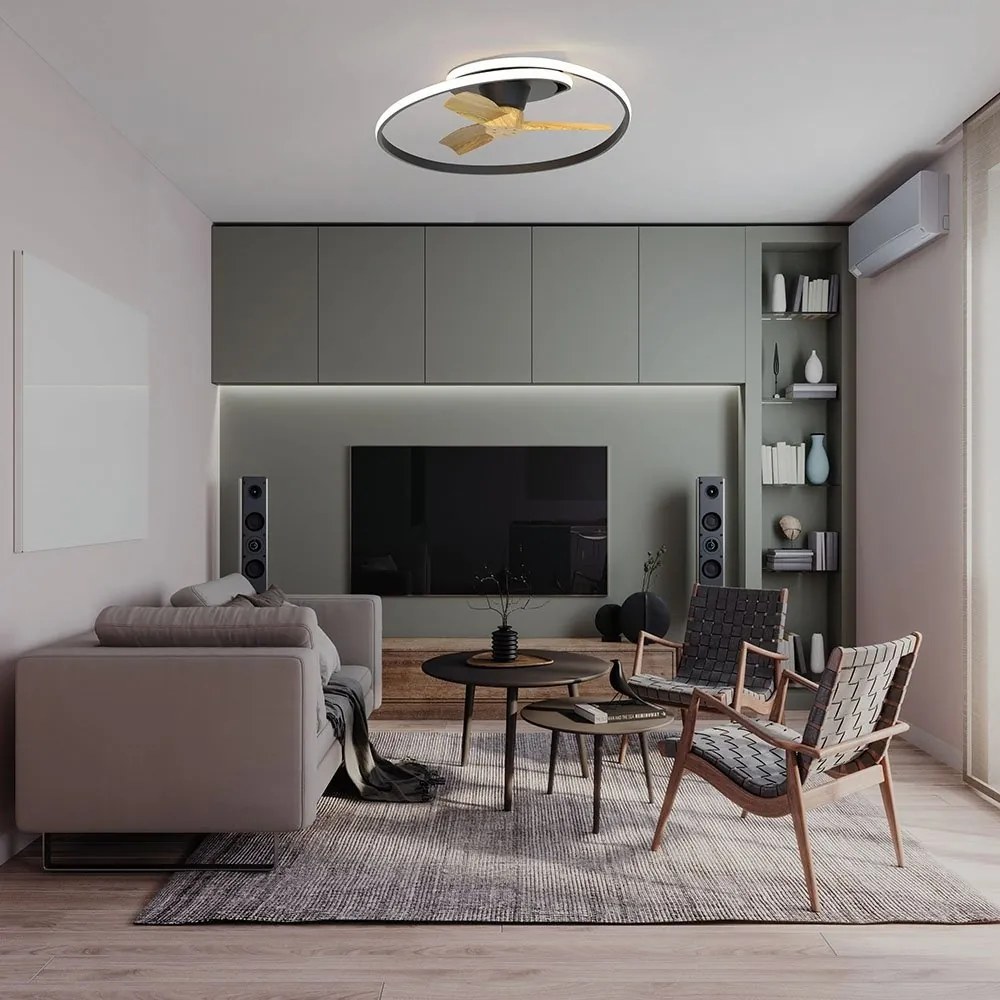Lustra LED cu Ventilator si telecomanda OCEAN negru/lemn