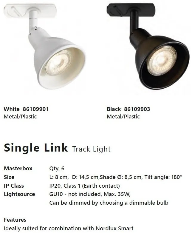 Accesoriu, Spot directionabil Single alb, pentru sina Nordlux Link