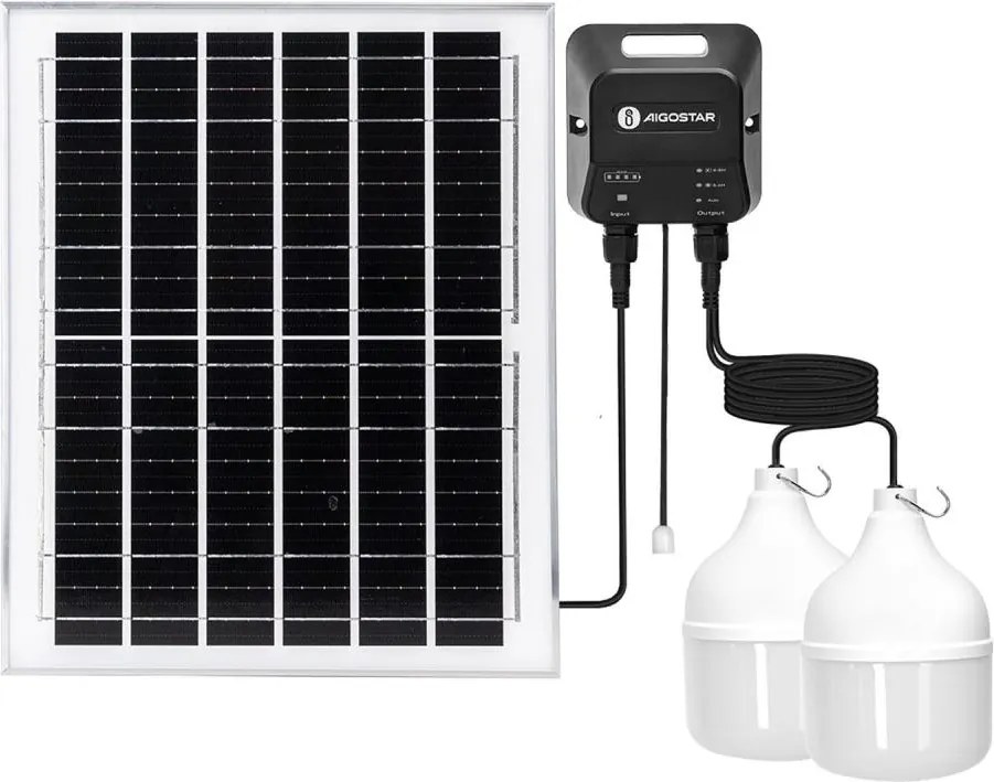 Aigostar - Lustră solară cu LED, 2x LED, 70 W, 12 V, 12000 mAh, 6500 K, Ø 12 cm