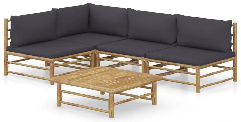 vidaXL Set mobilier de grădină cu perne gri închis, 6 piese, bambus
