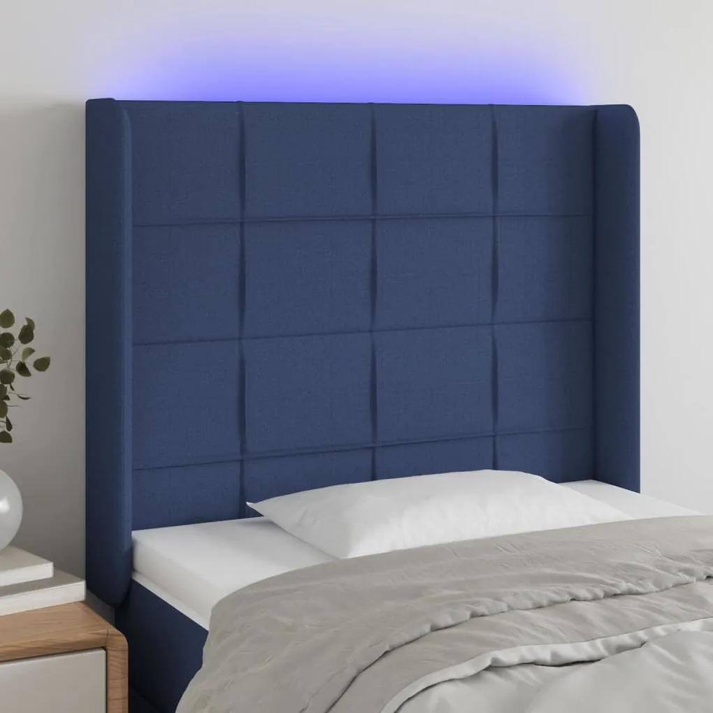 3124028 vidaXL Tăblie de pat cu LED, albastru, 83x16x118/128 cm, textil