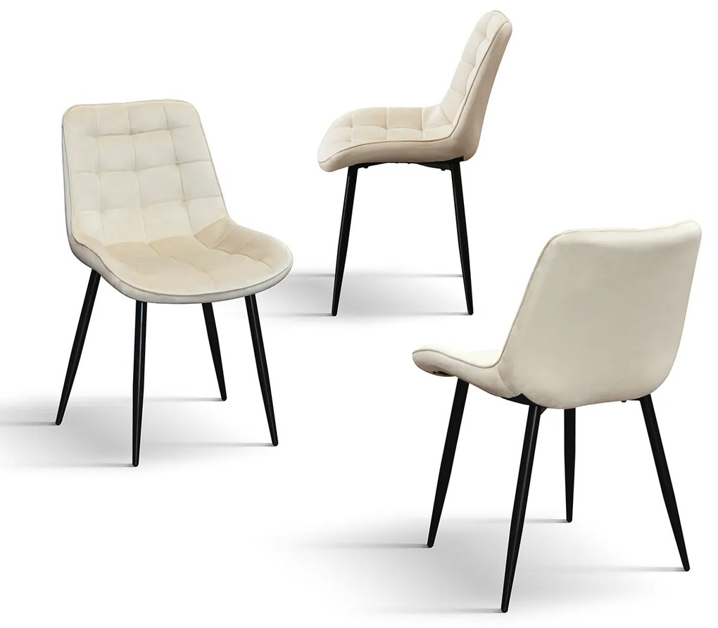SET 4 Scaune Ernest catifea, structura metalica - BEJ - STANDARD - 4 BUCATI