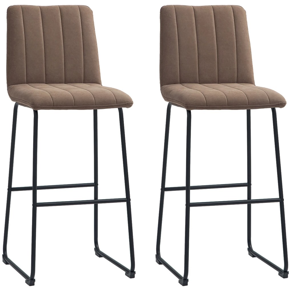 HOMCOM Set de 2 Scaune de Bar, Scaune Moderne pentru Bar, Tapițate cu Piele Ecologică, Spătar și Picioare de Oțel, 44x50x109 cm, Maro | Aosom Romania