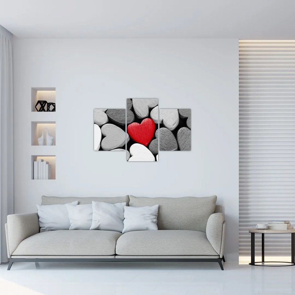 Tablou cu inimioare din lemn (90x60 cm)