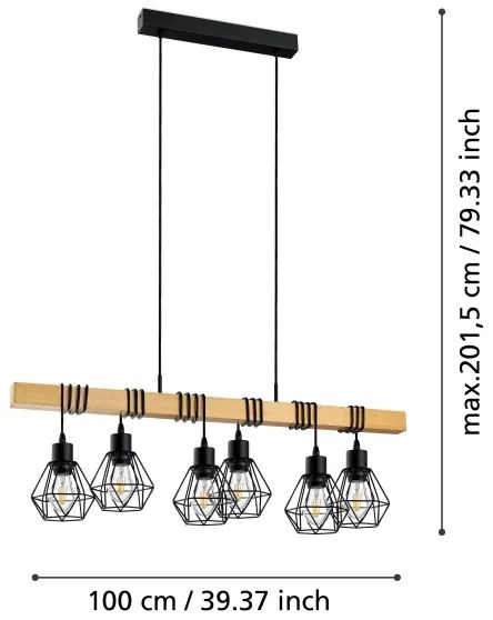 Eglo 44076 - TOWNSHEND, lustră suspendată pe cablu, 6 x E27, 60 W, 230 V