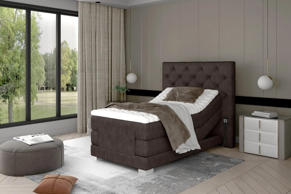 Pat lemn masiv Tapițat Chloe Personalizabil 90x200cm Reglabil Electric
