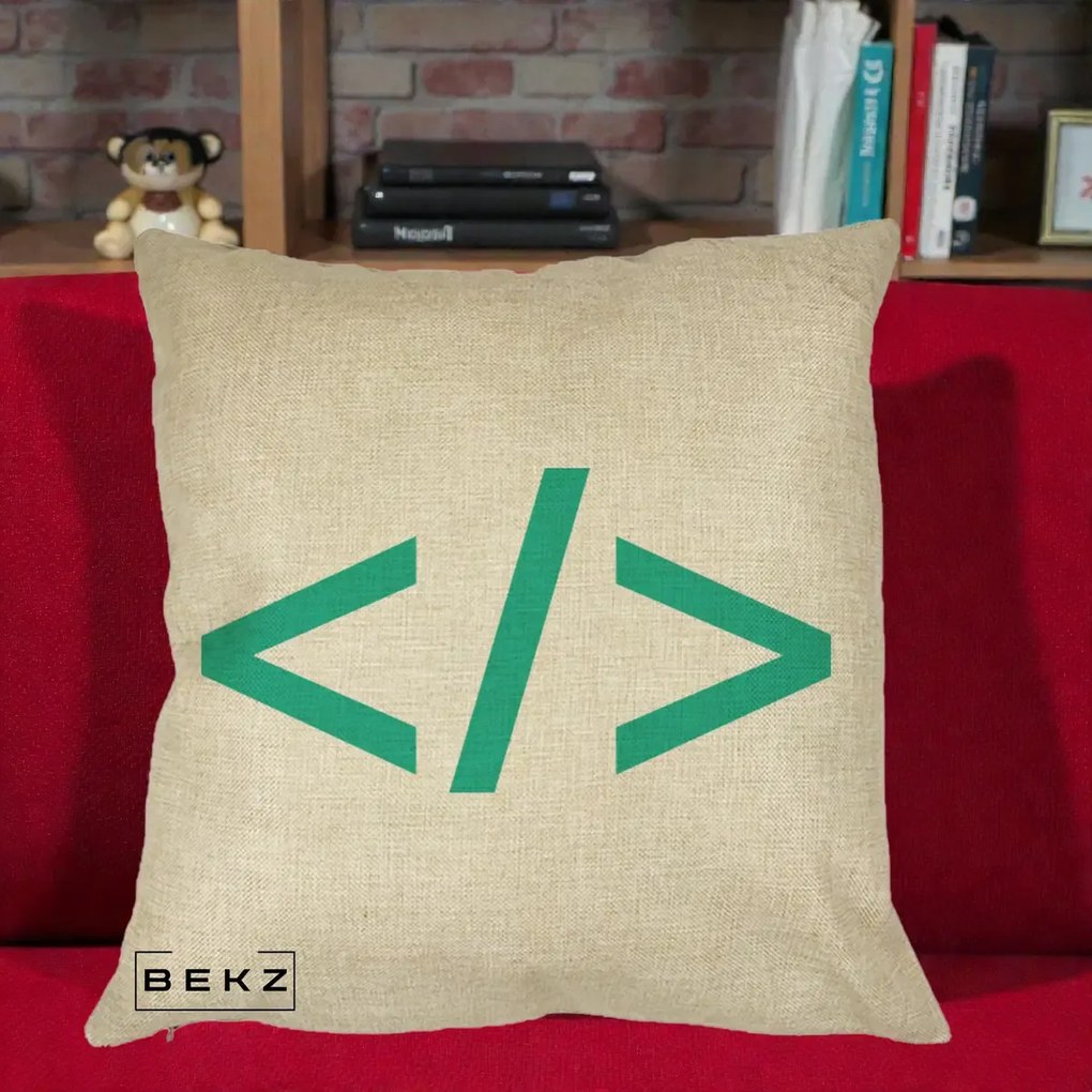 Perna Personalizata Cod HTML Turcoaz, 40x40 cm, Crem, Husa Detasabila, Perna Inclusa, BEKZ®