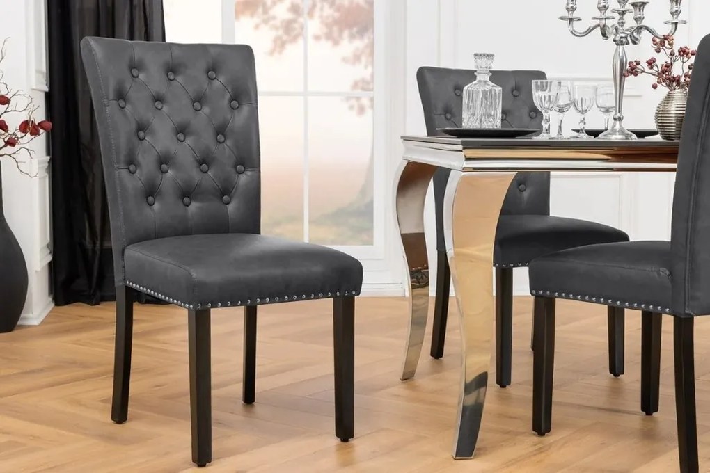 Set 2 scaune Stil Baroc, Piele Sintetica, Negru Vintage, CASTLE