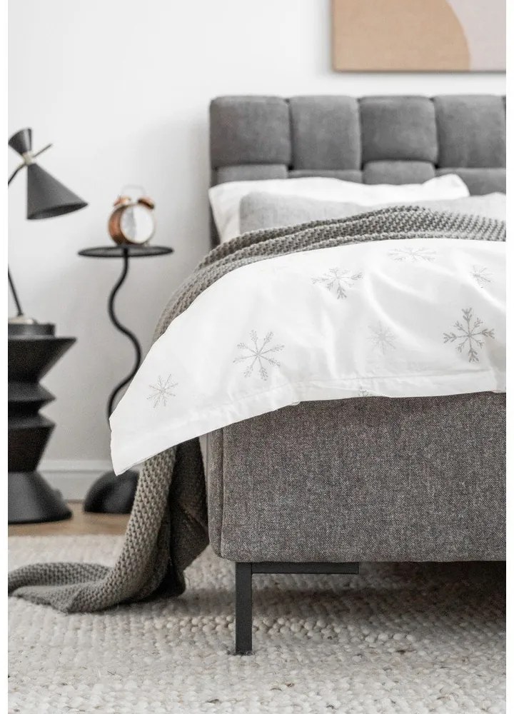 Pat matrimonial gri tapițat cu somieră 180x200 cm Eve – Miuform
