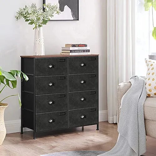 Comoda cu 8 sertare, MDF / textil, negru, Vasagle