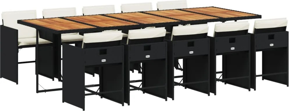 vidaXL Set mobilier de exterior cu perne, 11 piese, negru, poliratan
