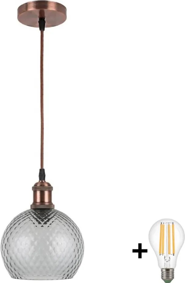Brilagi-LED Pendul pe cablu RETRO STICLĂ 1xE27/60W/230V Ø 18 cm cupru/gri fumuriu