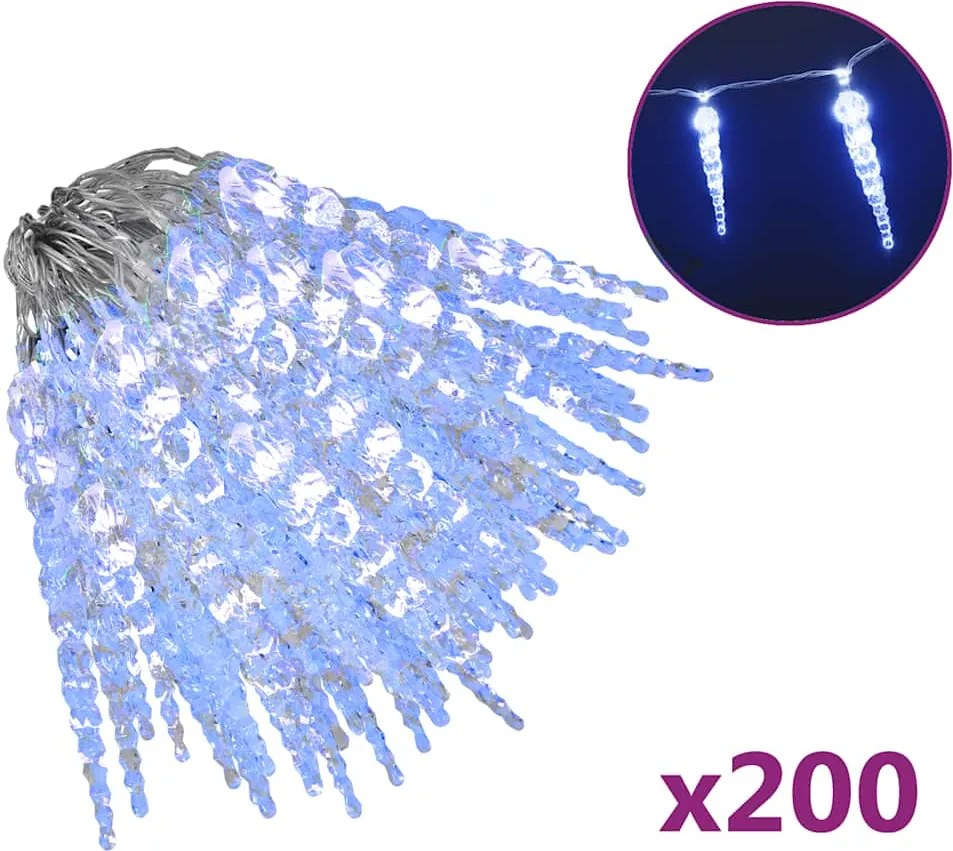 vidaXL Luminițe de Crăciun țurțuri 200 LED-uri albastru 20 m PVC acril